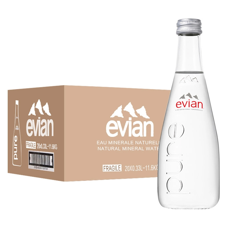法国原装进口 依云（evian）天然矿泉水 330ml*20整箱玻璃瓶.