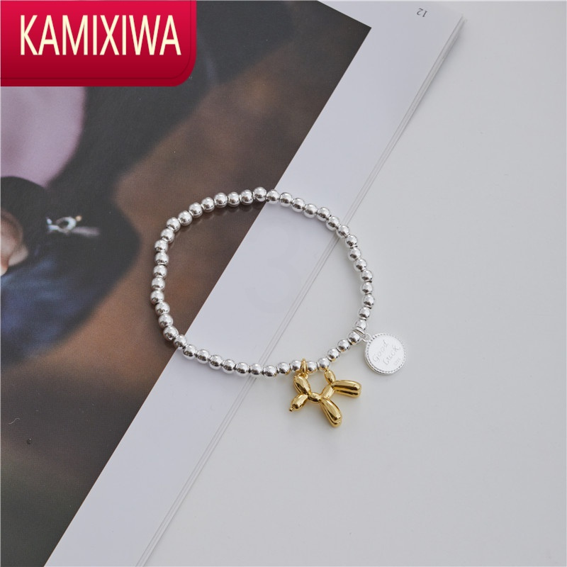 KAMIXIWA日韩ins可爱气球狗银手链女弹力绳银珠手串手环简约小众字母