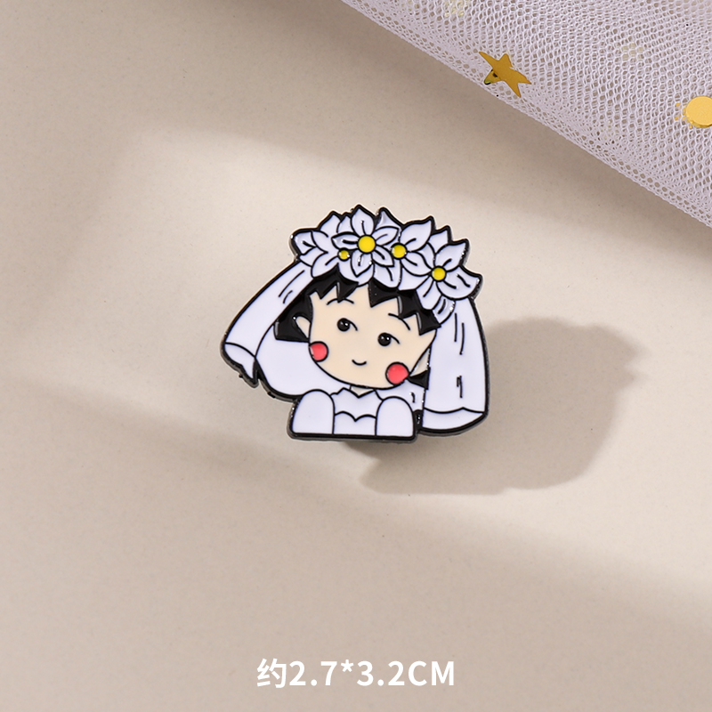 潮樱桃小丸子胸针卡通动漫周边金属徽章包包扣针女白色婚纱小丸子参数