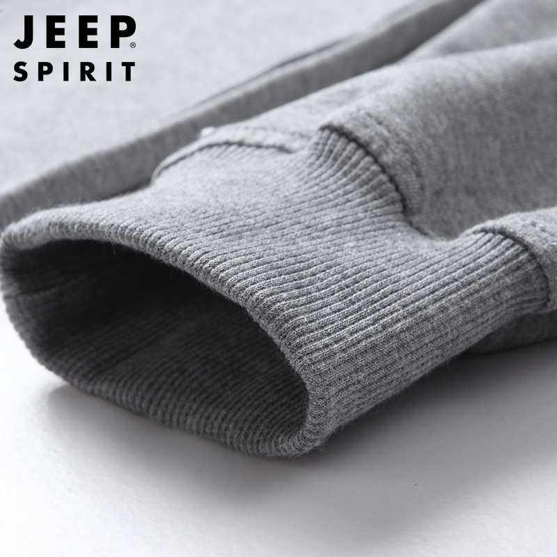 JEEP SPIRIT吉普新款秋冬男士卫衣时尚字母圆领套头衫纯棉微弹男士体恤衫灰色外套