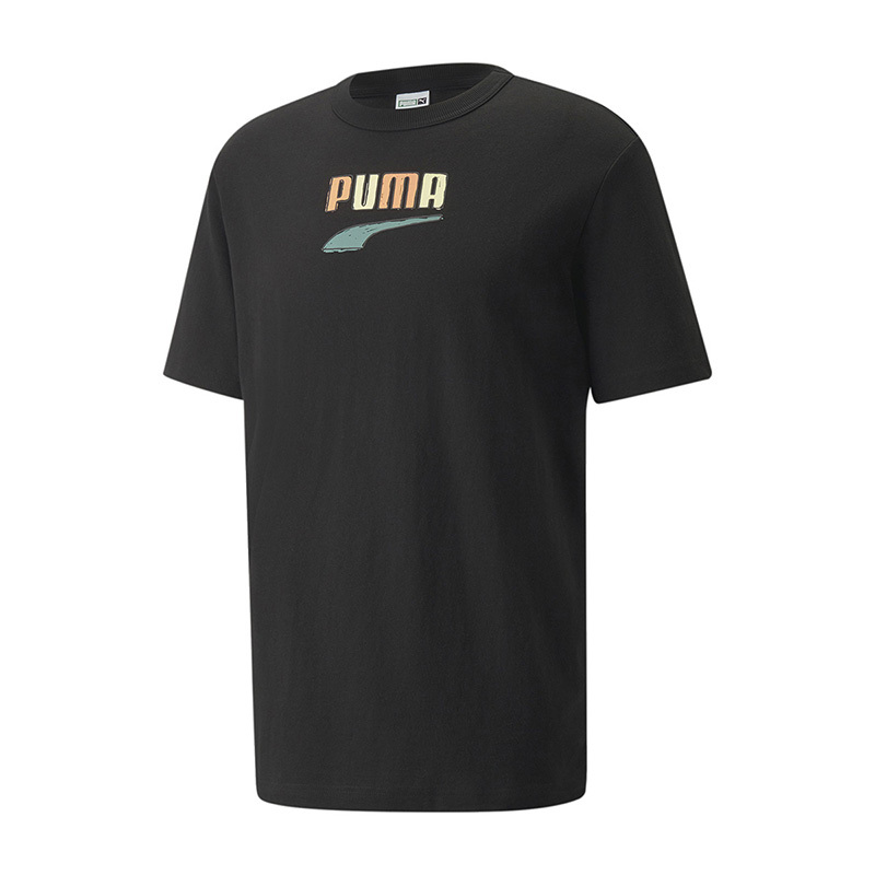 Puma 运动休闲Logo纯色圆领短袖T恤 男款 黑色 535359-01