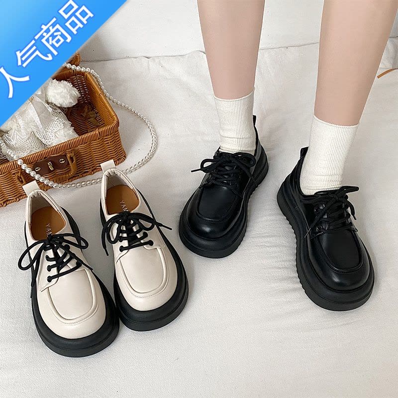SUNTEK小皮鞋女英伦风2023年新款春季百搭松糕厚底日系学生系带复古单鞋图片
