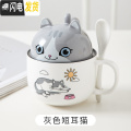 三维工匠陶瓷马克杯创意个性潮流情侣水杯家用牛奶咖啡杯可爱女杯子带盖勺_808 短耳猫 默认尺寸
