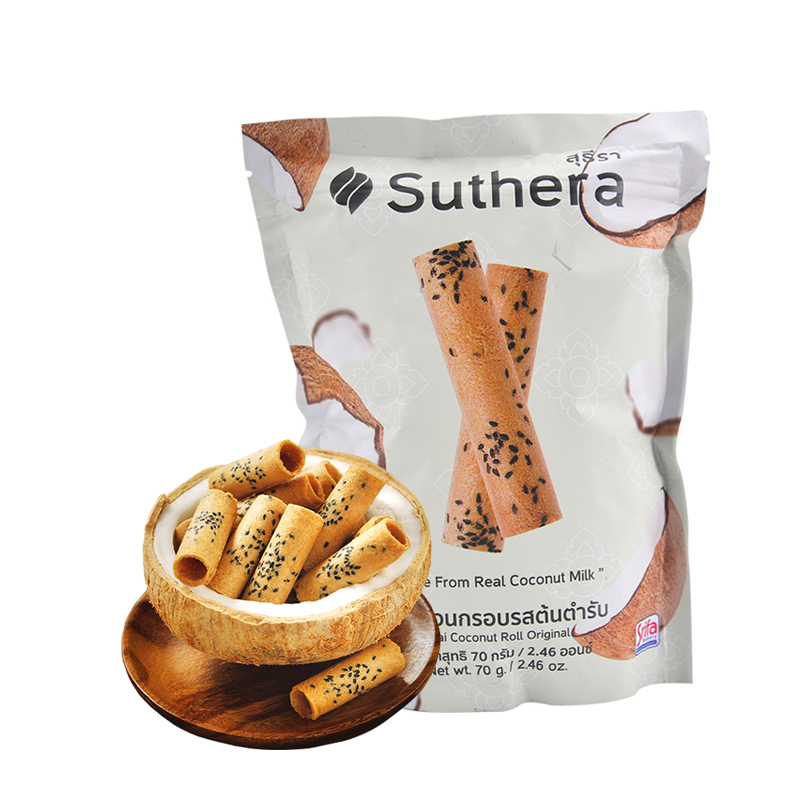 苏提拉(Suthera) 进口饼干 泰趣卷椰子汁卷装饼干70g 泰国进口