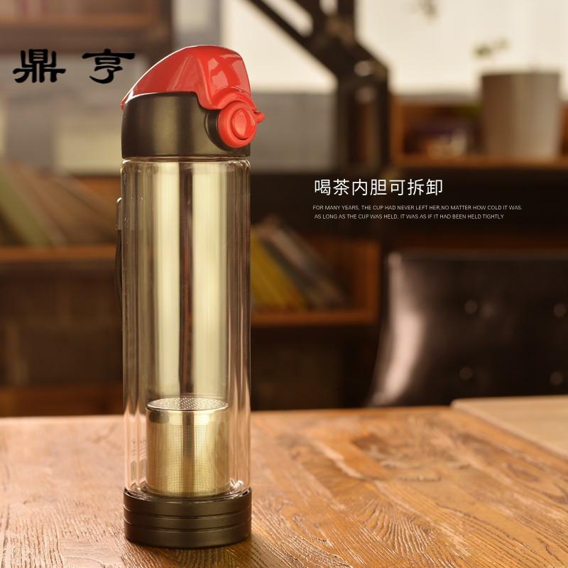 鼎亨玻璃杯便携双层隔热水杯创意杯子过滤泡茶杯韩国花茶杯随手杯