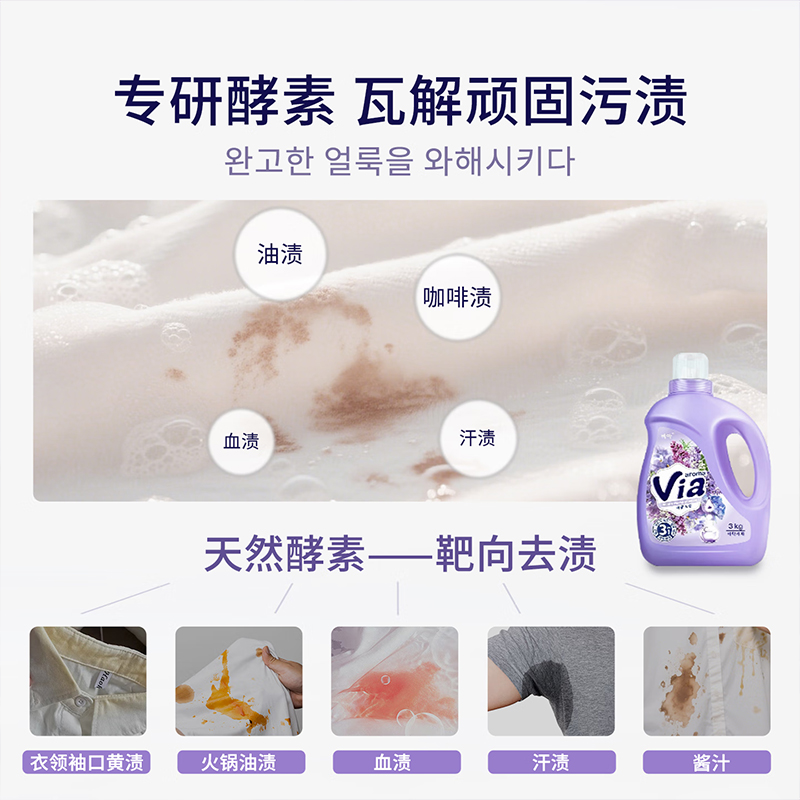 卫丫Via 韩国进口薰衣草洗衣液6斤 酵素去污渍 除菌除螨持久留香除味高清大图