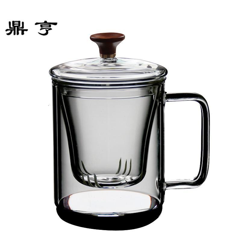 鼎亨耐热加厚玻璃杯办公室泡茶杯过滤带盖马克杯喝水杯花