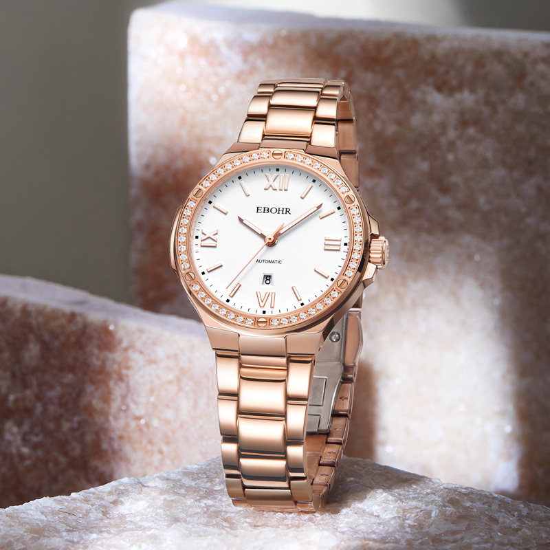 依波表(EBOHR)轻奢优雅镶钻防水手表送女友送女520礼物 奢耀金 36593428高清大图
