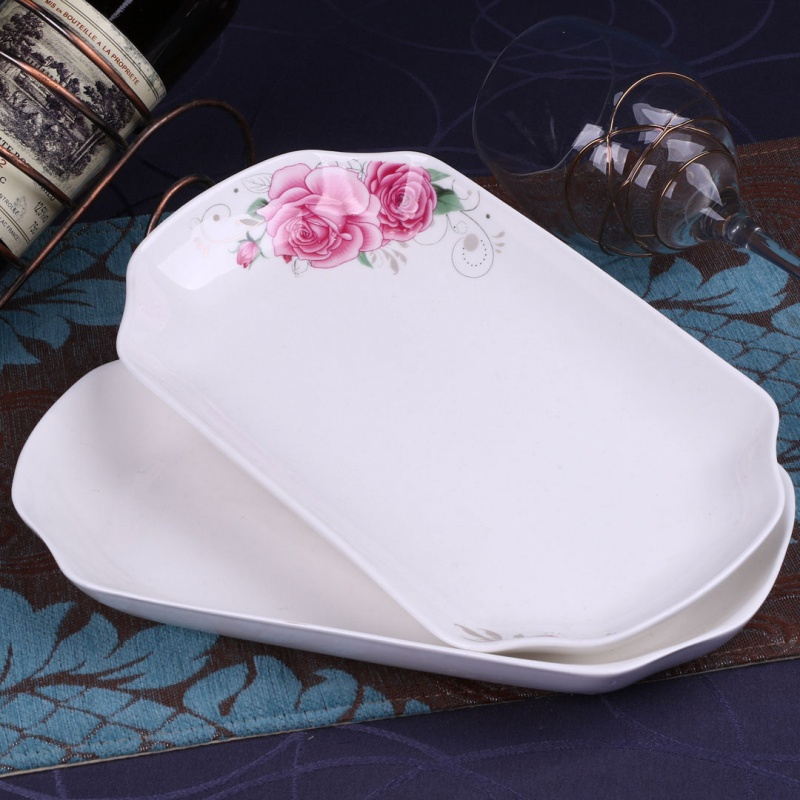 陶瓷鱼盘12个装鱼盘盘子菜盘清蒸鱼盘长方形鱼盘餐具