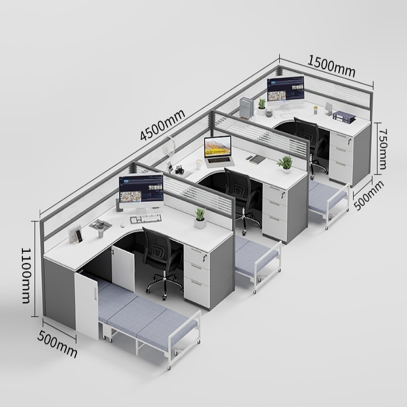 凡尔尚带床办公桌 三人屏风工位4500*1500*1100mm+椅子