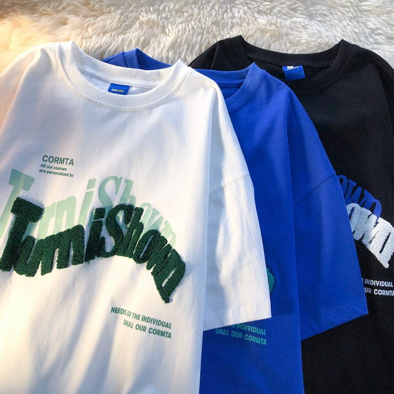 WOOG2005克莱因蓝重磅t恤男设计感小众刺绣情侣短袖2022款情侣装