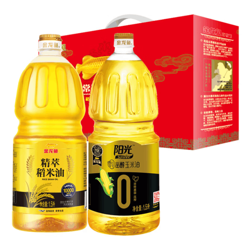 金龙鱼黄金油礼盒A款3L (稻米油1.5L+玉米油1.5L)图片