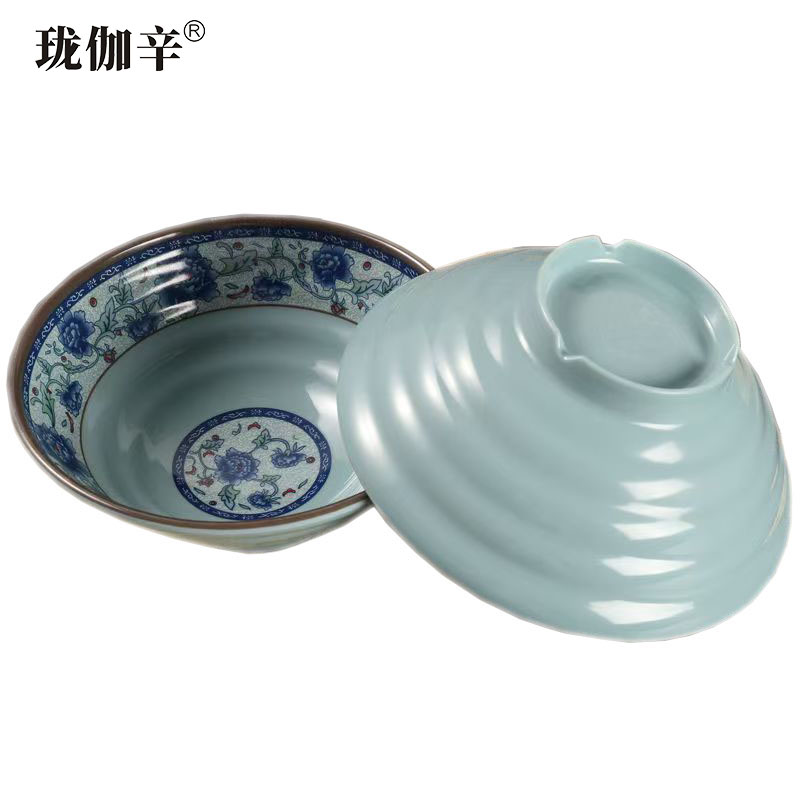 珑伽辛 耐高温密胺螺纹碗 面碗 8英寸蓝青花/个高清大图