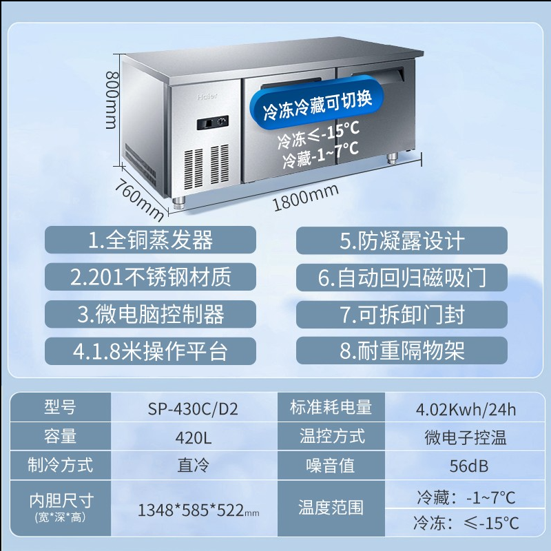 [品牌补贴]Haier海尔冷柜 小型家用430升冷冻冷藏转换柜 一机六用深冷锁鲜健康抑菌断电保护卧式小冷柜