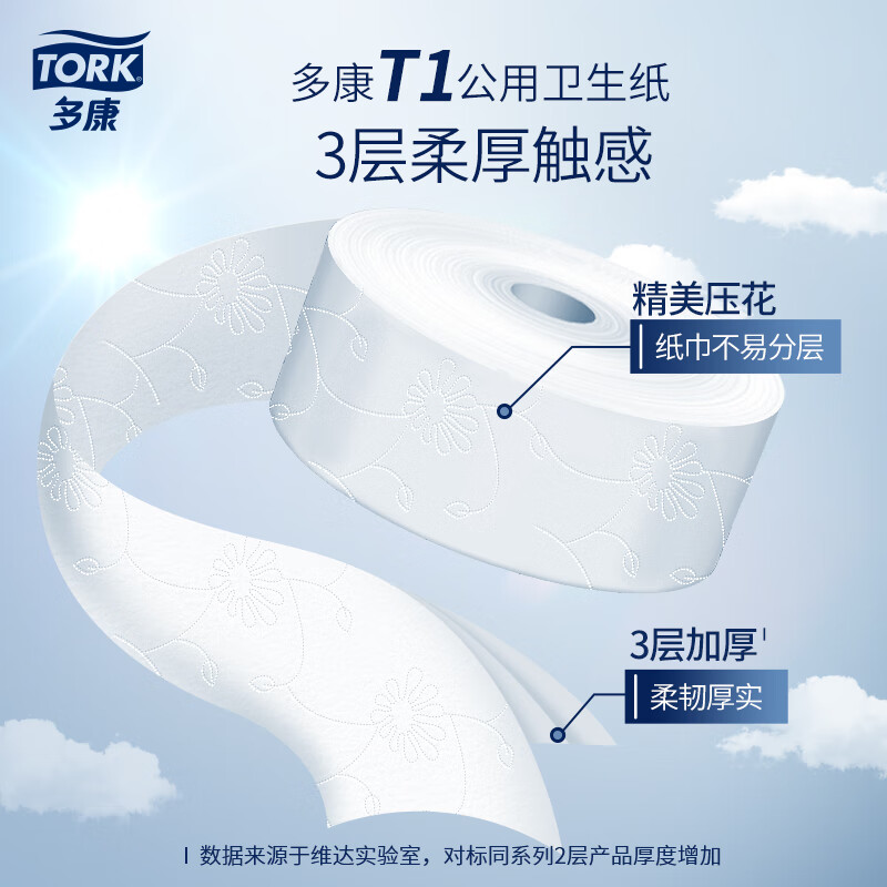 多康(TORK)有芯大卷纸3层1350节*12卷 易溶解卫生纸大盘纸 整箱销售高清大图