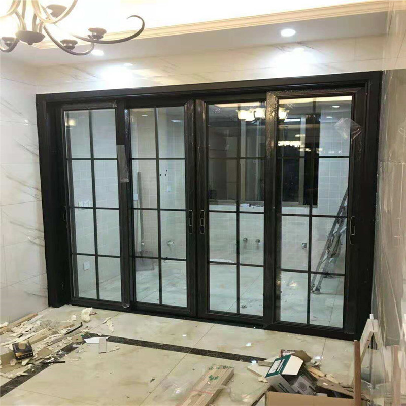 定制钛镁合金厨房阳台闪电客客厅隔断双层中空钢化玻璃推拉移85黑色