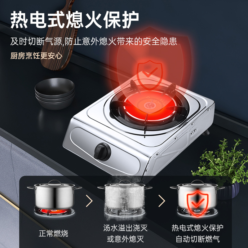 红日 (RedSun) 红外线家用台式燃气灶单灶不锈钢面板易清洁单眼灶 JZY-ED3 液化气