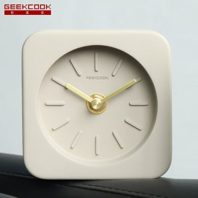 极客库GEEKCOOK懒人贪睡聪明宜家创意小座钟学生台钟卧室床头钟简约水泥桌面钟小砼铜现代装饰品 10CM-砂岩棕方形
