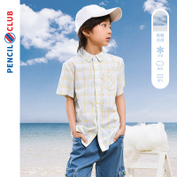 [1件3.5折]铅笔俱乐部童装2025夏装新款男童短袖衬衫儿童衬衣中大童格子上衣