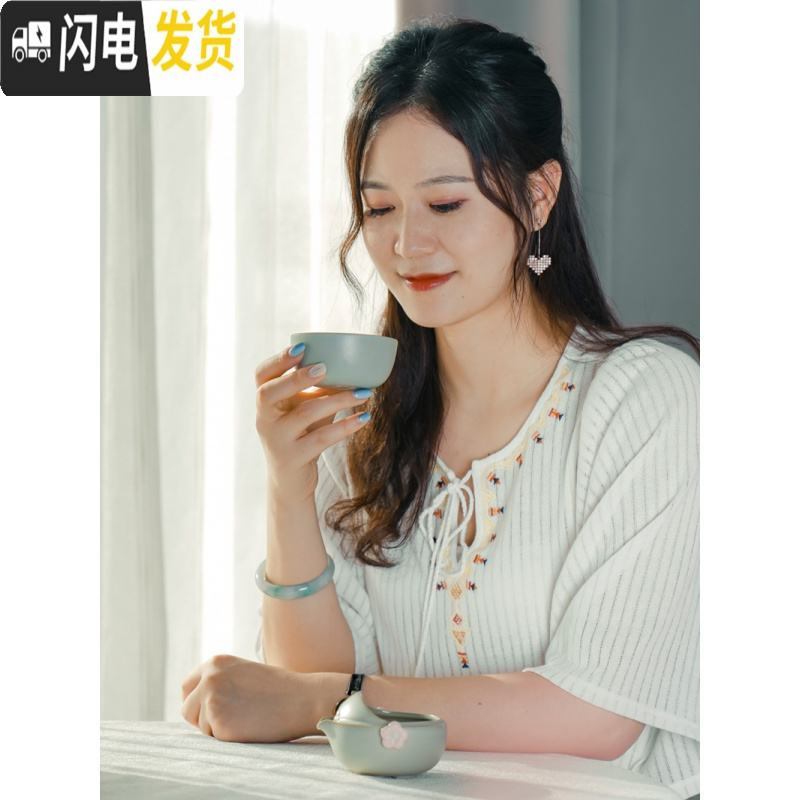 三维工匠茶具快客杯一茶壶一茶礼陶瓷携便旅行功夫茶器家用梅花客女 单葫芦盘黑不含茶具