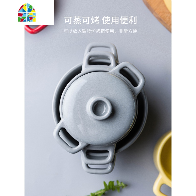 双耳烤盘陶瓷焗饭盘碗创意方形烤箱餐具烘焙芝士西餐盘子 FENGHOU 大号烤碗(蓝色)