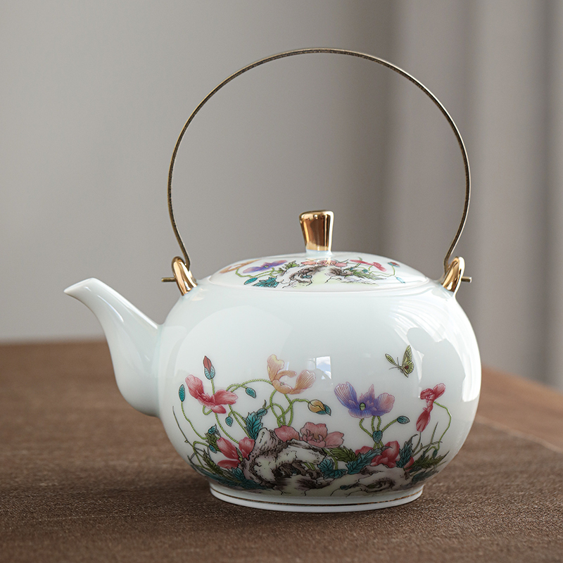 苏氏陶瓷茶具套组 国色天香提梁壶大壶大杯描金礼盒茶具