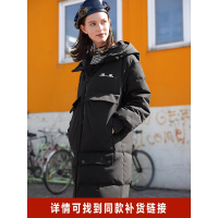 黑色羽绒服女中长款刺绣连帽2019秋装新款印花外套女冬宽松太平鸟