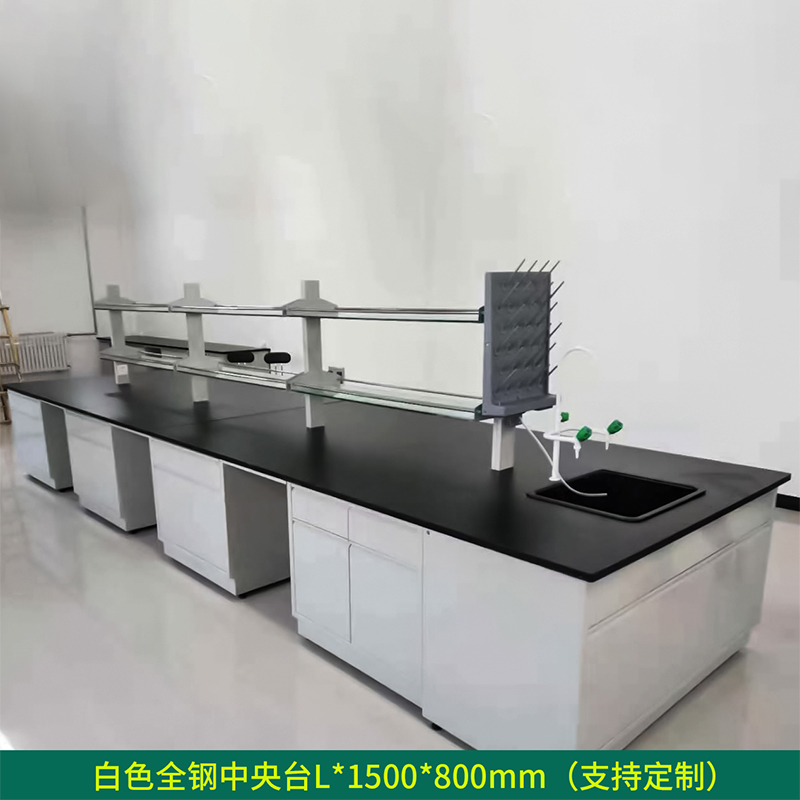 正斌全钢实验台钢木PP边台柜试验台化验室工作台实验室桌操作台定制(每米单价)【工厂现做 7天内发货】 白色全钢中央台L*1500*800mm