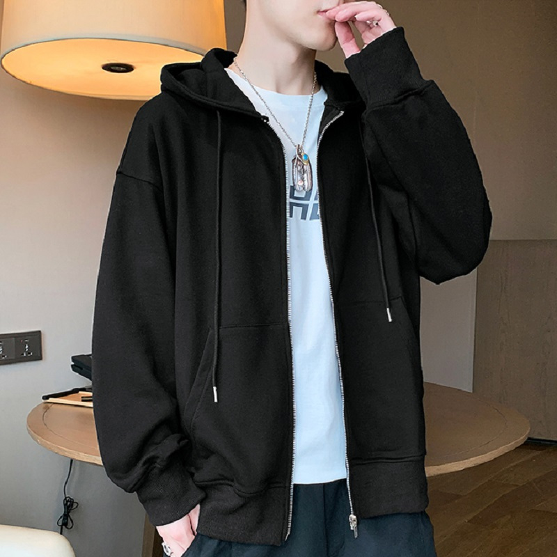 连帽卫衣男春秋季中青年秋装运动宽松大码休闲开衫拉链外套