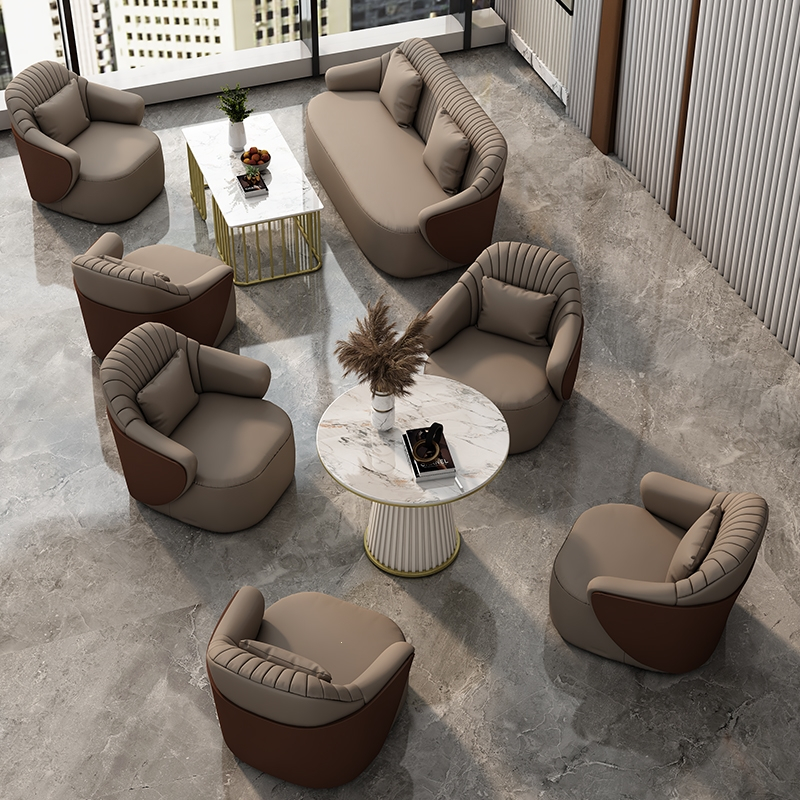 它墅设计师酒店前台大堂会客接待皮沙发商用商务会客洽谈沙发桌椅