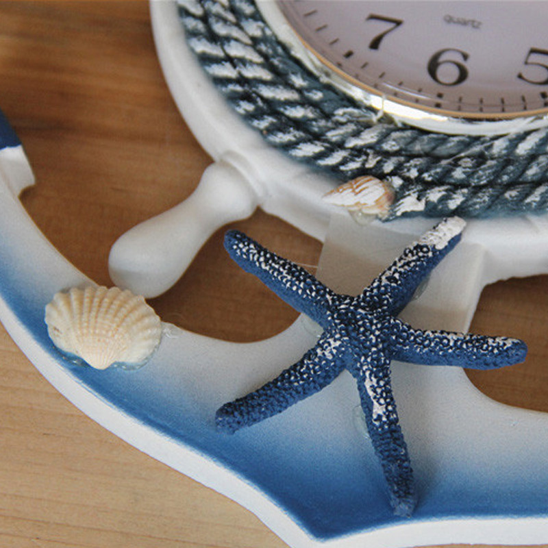 mukun沐坤时尚创意钟表壁饰地中海舵手船锚个性挂钟钟表客厅壁挂装饰