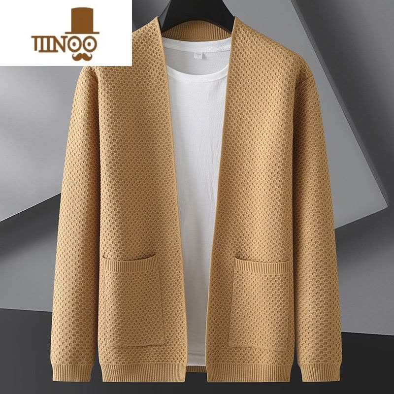 YANXU大码男士休闲针织开衫外套加肥加大提花V领小披风胖衣潮图片