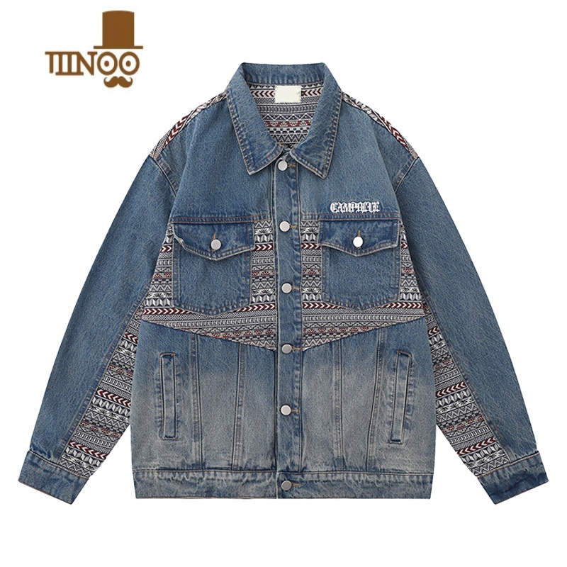 YANXU美式高街解构拼接感牛仔外套男2023新款潮牌复古情侣休闲夹复高清大图