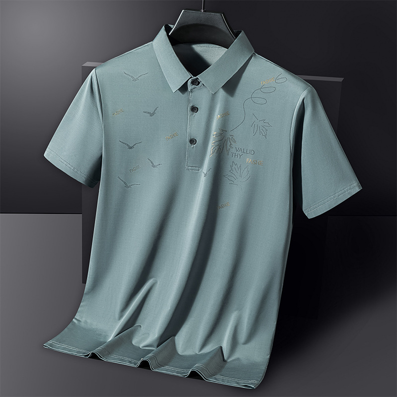 中年男士polo衫冰丝短袖翻领t恤袖广告文化衫衣服刺绣印字logo潮高清大图