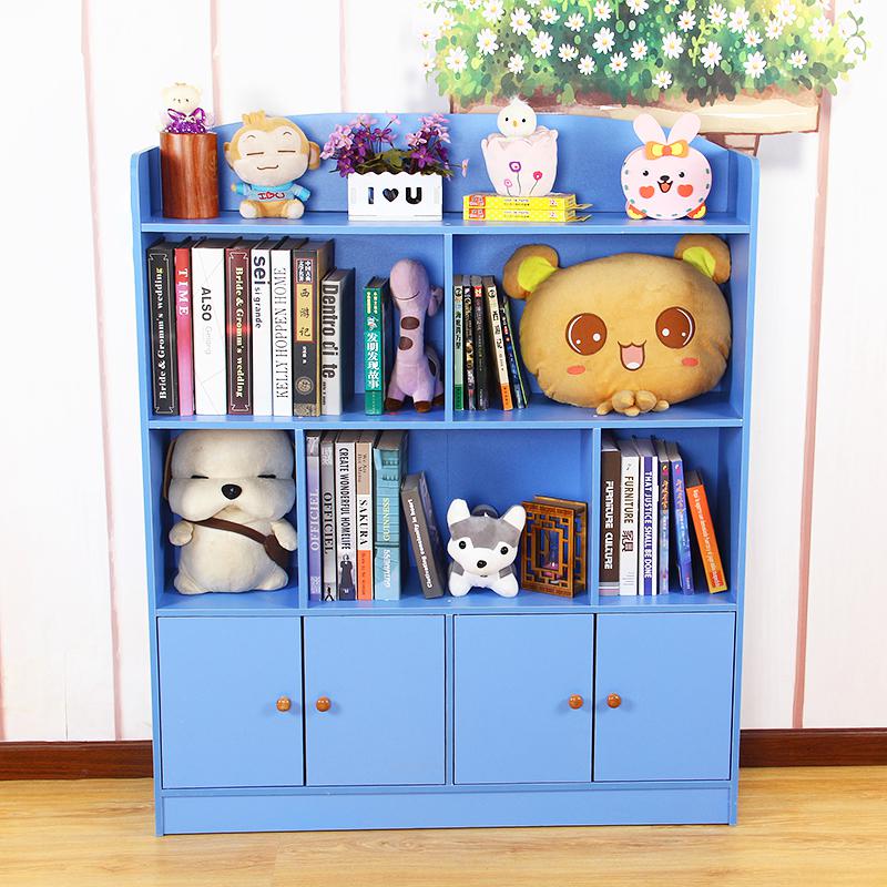 儿童置物柜书柜书架带柜子简易储物柜组合收纳柜简约现代定制1米蓝色