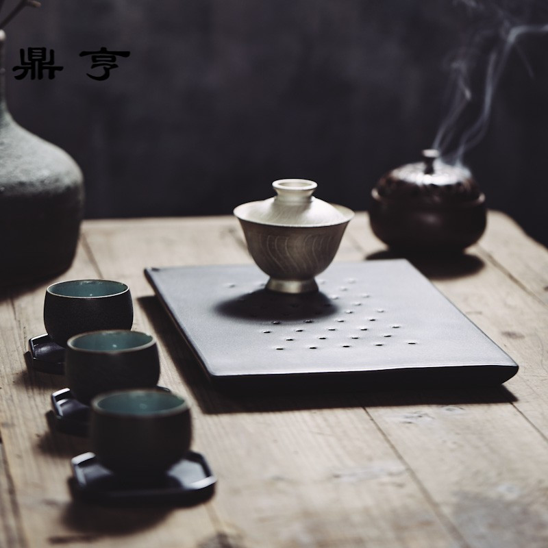 鼎亨 创意手工方形干泡台茶盘粗陶壶承 功夫茶具茶道储水茶台