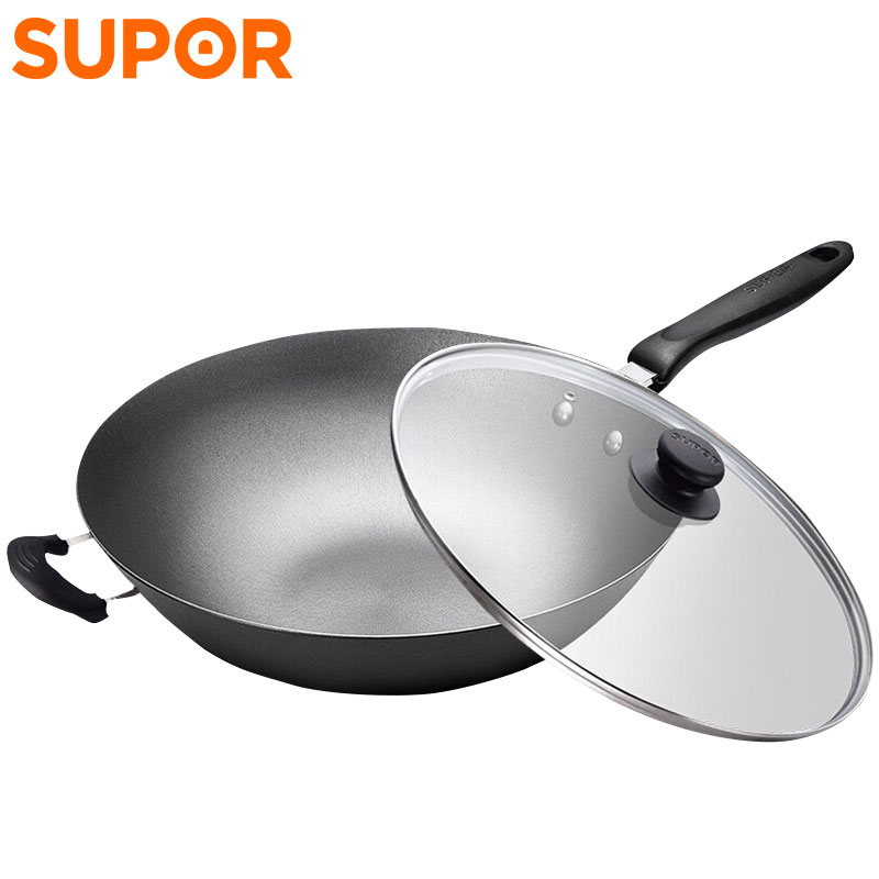 苏泊尔(SUPOR) 炒锅精铸富铁锅健康生铁锅带玻璃盖 明火电磁炉通用32cm FC32E高清大图