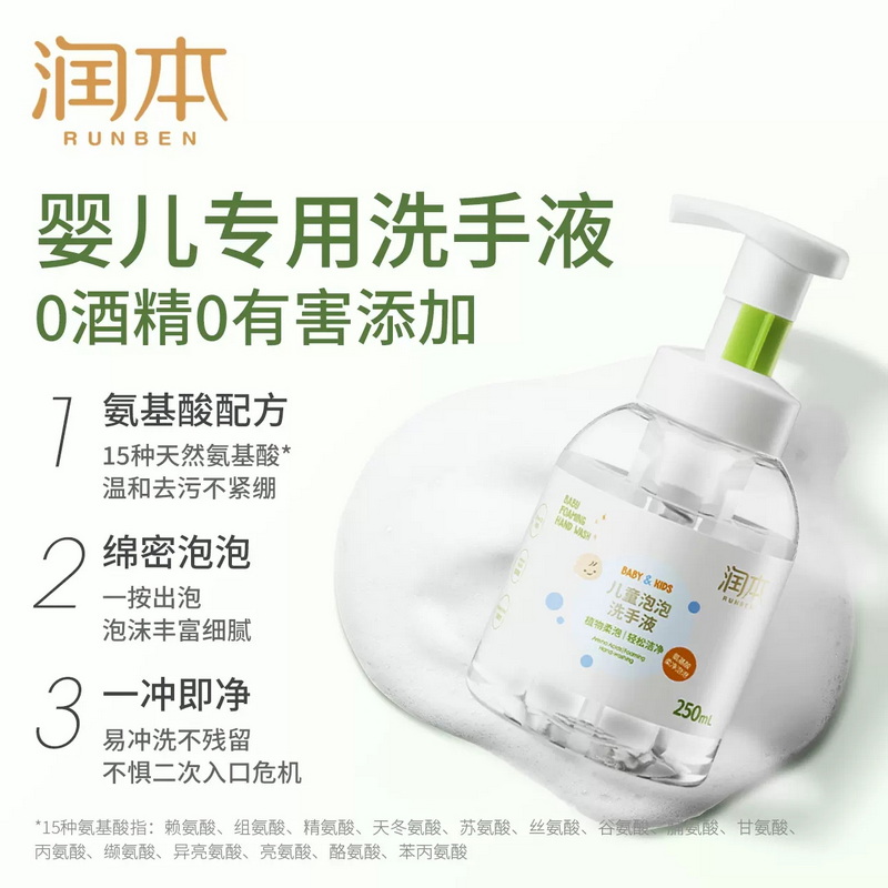 润本(RUNBEN)婴儿洗手液儿童宝宝洗手液泡沫免洗洗手液儿童专用 儿童泡沫洗手液250ml高清大图