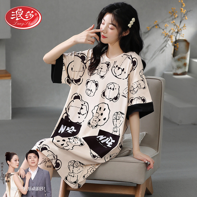 纯棉睡裙女夏季2025新款短袖韩版卡通中长款可外穿大码睡衣连衣裙