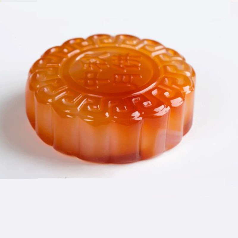 玛瑙玉月饼玉髓摆件玉石圆环把件 带证书送女朋友七夕情人节礼物