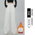 运动裤女秋冬季新款美式束脚加绒卫裤宽松慵懒风休闲阔腿裤_598 2XL适合121-135斤 【加绒】-小个子-白色