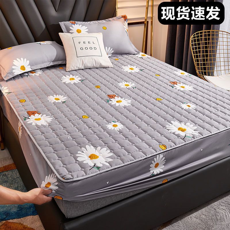花海灰 90*200cm[单件床笠] 防滑床笠夹棉席梦思保护套加厚床垫套1.8床罩防尘套全包