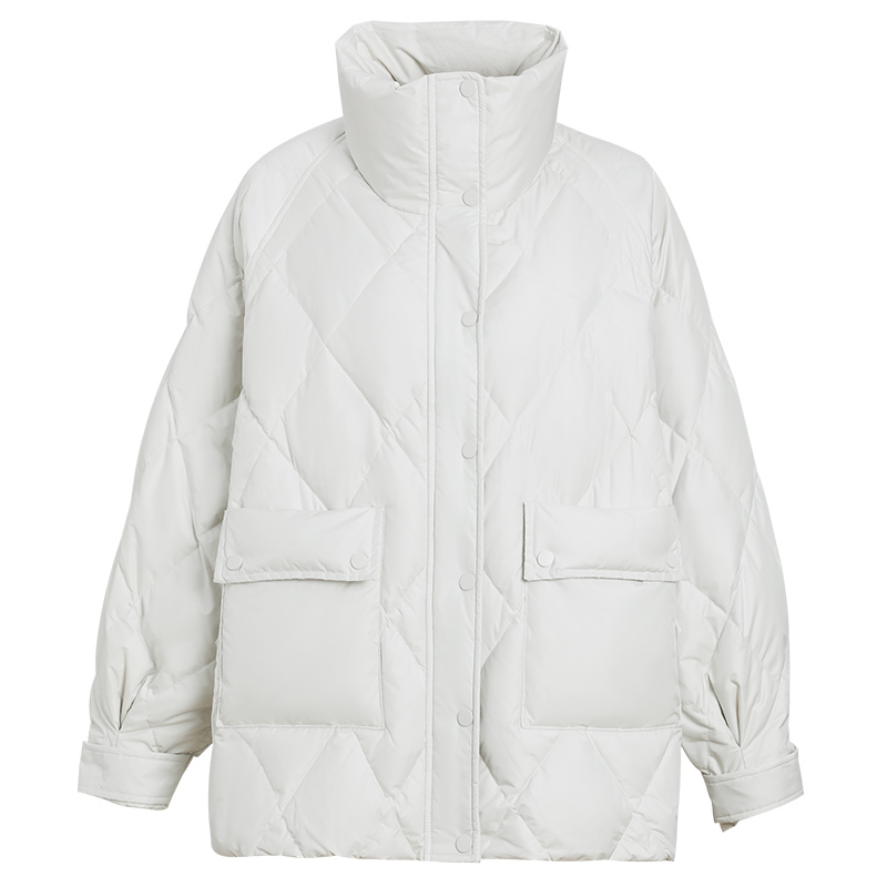 雪中飞加厚冬季新款羽绒服立领纯色印压保暖宽松简约时尚女士外套