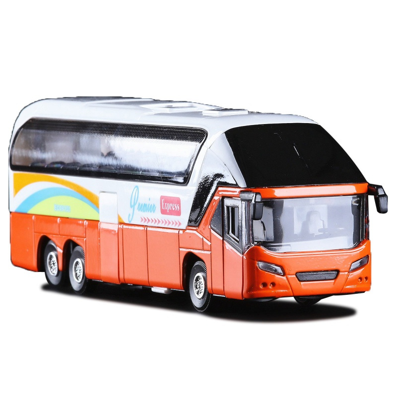 儿童玩具车礼品真人语音旅游巴士大巴公交车声光回力合金模型桔色1辆