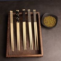 日式尖头竹筷家用套装 家庭装卡通可爱个性商务成人儿童筷子 5双装 黑白竹筷