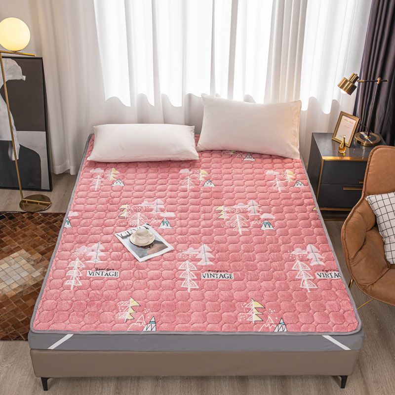 床垫子法兰绒双人床褥家用1.8防滑睡垫宿舍单人褥子可折叠可水洗 红色树苗 1.2X1.9米长【单人床】