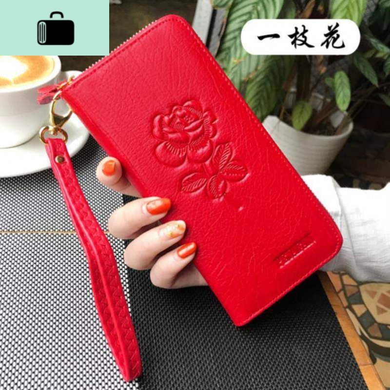 斜挎女孩钱包长款装零钱花朵图案大气皮夹薄款女款手拿包迷你橙色NEWLAKE 红色【一枝花图案】