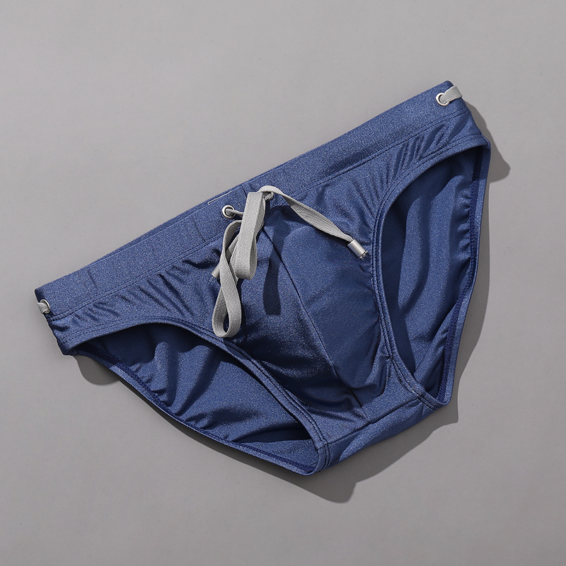 新款男士泳裤纯色字母印花三角裤防尴尬带罩杯低腰性感显大游泳裤