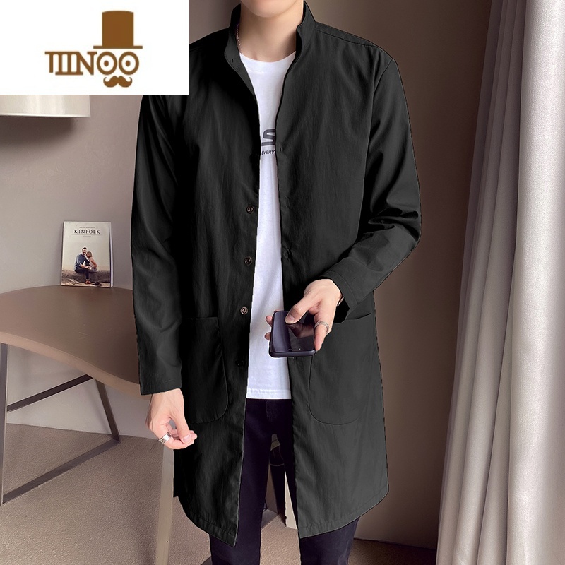 YANXU男士立领风衣2023秋季新款韩版修身薄款百搭休闲中长款外套男高清大图