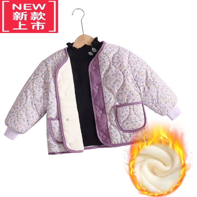 可莉允2022新款中小童女童秋冬加绒棉衣韩版碎花夹棉灯芯绒洋气内胆棉袄棉服图片